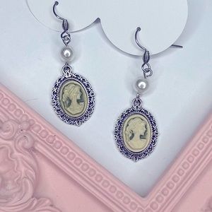Vintage Style Cameo Drop Earrings with Pearl Beads